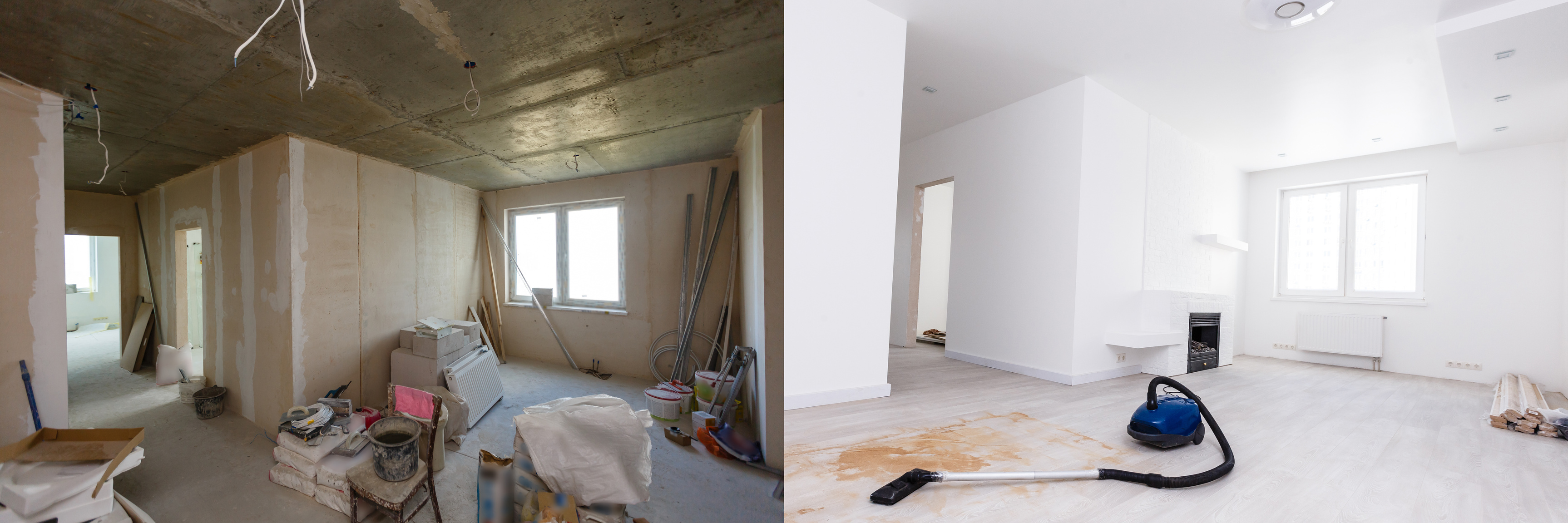 Before and after of dining room of house